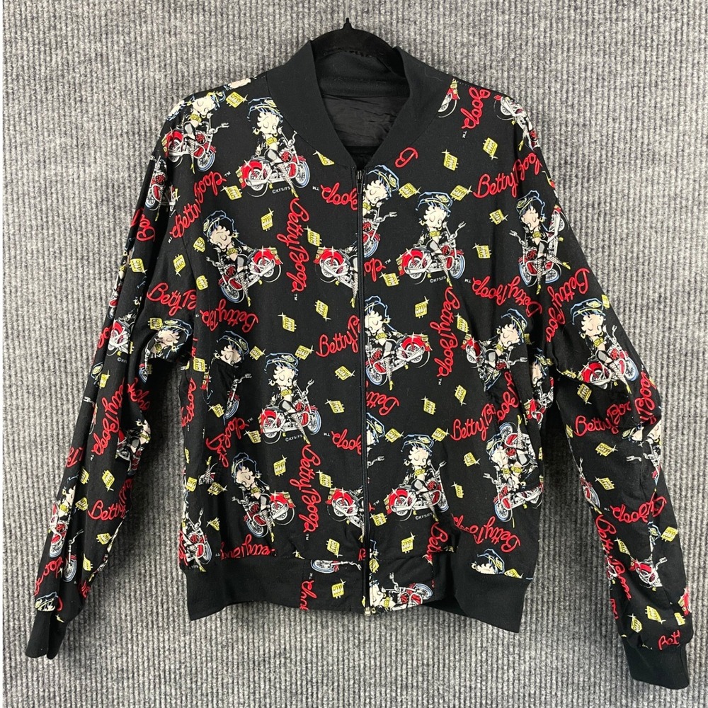 Betty Boop Motorcycle Novelty Print Handmade Bomber Jacket L XL